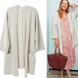 Anthropologie Donni Draped Oatmeal Midi Cardigan Cozy Comfort w/Pockets One Size